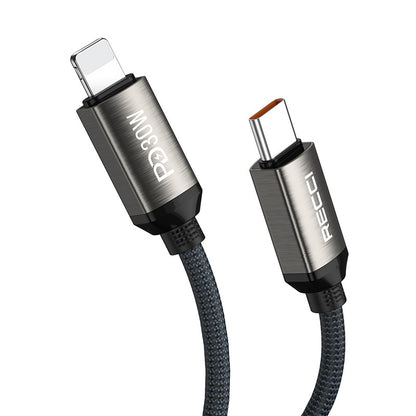 Recci RS35CL Type-C to Lightning PD 30W Örgü Tasarımlı Hızlı Şarj Özellikli Data ve Şarj Kablosu 1M Gri