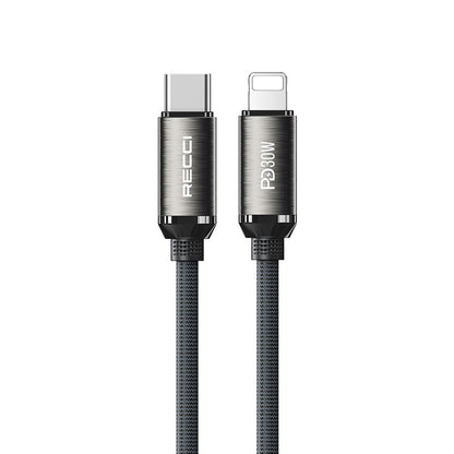 Recci RS35CL Type-C to Lightning PD 30W Örgü Tasarımlı Hızlı Şarj Özellikli Data ve Şarj Kablosu 1M Gri
