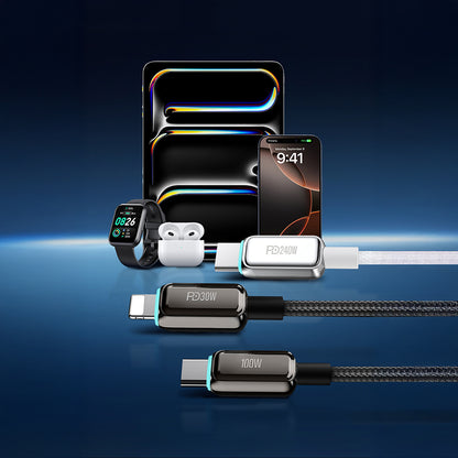 Recci RS42CC Lamp Display Serisi Type-C to Type-C PD 240W Hızlı Şarj Özellikli Data ve Şarj Kablosu 1.5M Siyah