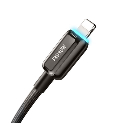 Recci RS42CL Lamp Display Serisi Type-C to Lightning PD 30W Hızlı Şarj Özellikli Data ve Şarj Kablosu 1.5M Siyah