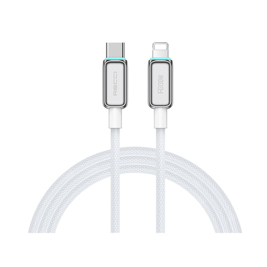 Recci RS42CL Lamp Display Serisi Type-C to Lightning PD 30W Hızlı Şarj Özellikli Data ve Şarj Kablosu 1.5M Gümüş