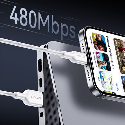 Recci RS46CL Type-C to Lightning PD 30W Hızlı Şarj Özellikli Data ve Şarj Kablosu 1.2M Siyah