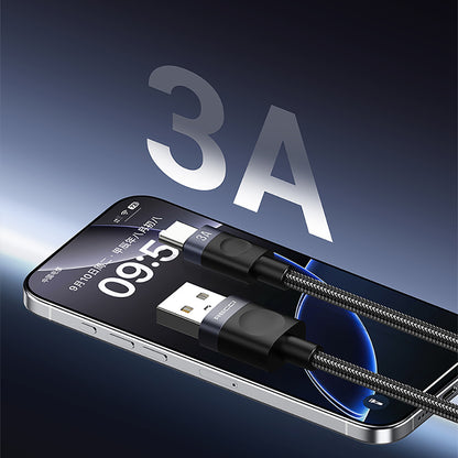 Recci RS50C USB-A to Type-C Örgü Tasarımlı Hızlı Şarj Özellikli Data ve Şarj Kablosu 1M Siyah