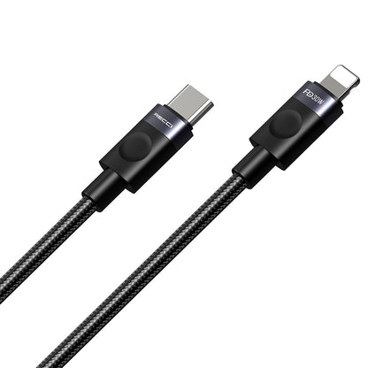 Recci RS50CL Type-C to Lightning PD Örgü Tasarımlı Hızlı Şarj Özellikli Data ve Şarj Kablosu 30W 1M Siyah