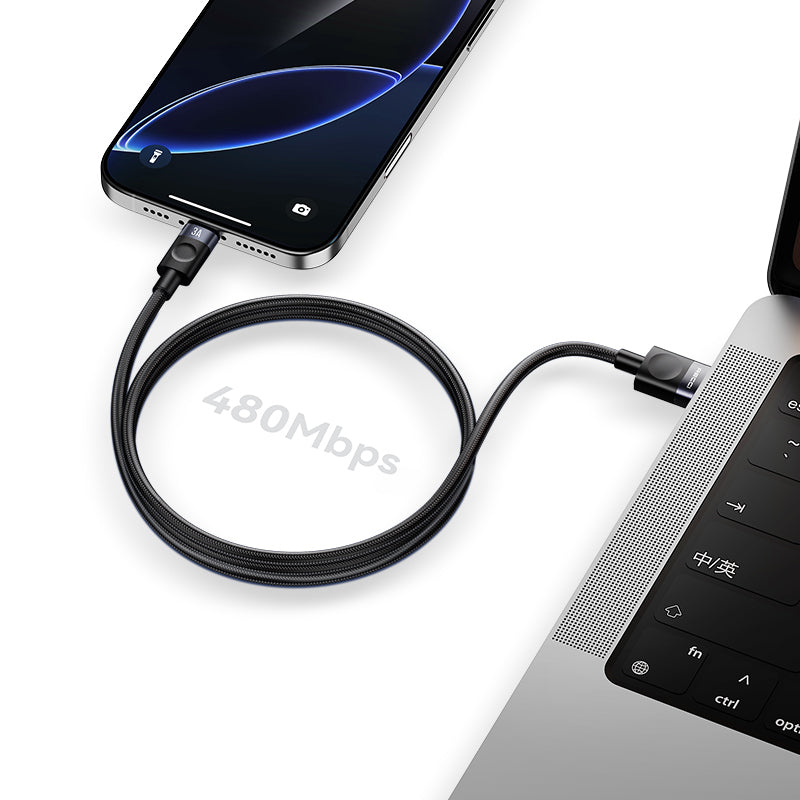 Recci RS50L USB-A to Lightning Örgü Tasarımlı Hızlı Şarj Özellikli Data ve Şarj Kablosu 1M Siyah