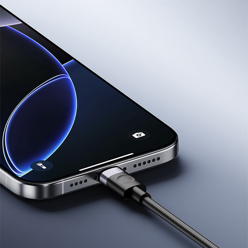 Recci RS50L USB-A to Lightning Örgü Tasarımlı Hızlı Şarj Özellikli Data ve Şarj Kablosu 1M Siyah