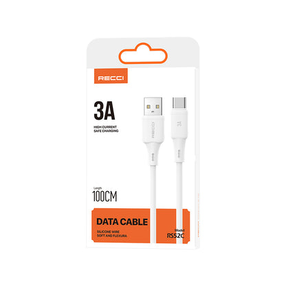 Recci RS52C USB-A to Type-C 3A Hızlı Şarj Özellikli Data ve Şarj Kablosu 1M Beyaz