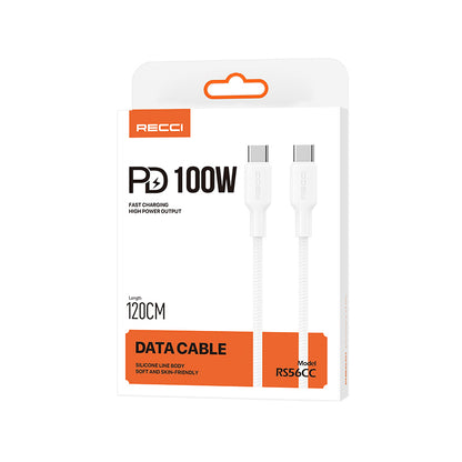 Recci RS56CC Type-C to Type-C PD Hızlı Şarj Özellikli Data ve Şarj Kablosu 100W 1.2M Siyah