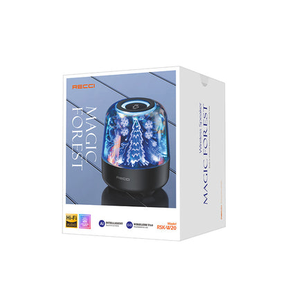 Recci RSK-W20 Magic Forest Serisi TF/AUX/USB Hi-Fi RGB Işıklı Wireless Bluetooth 5.0 Speaker Hoparlör 1200mAh Siyah