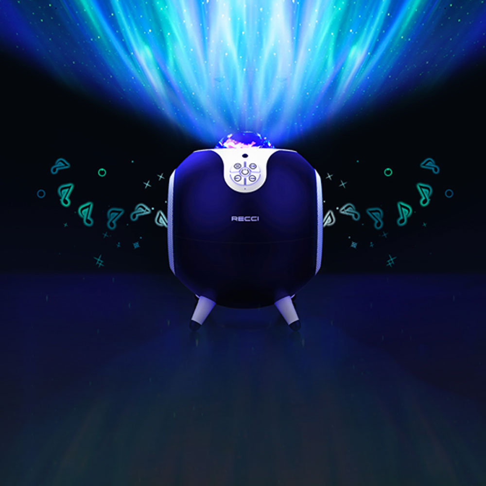 Recci RSK-W22 Starry Sky Serisi Hi-Fi Aurora Lambalı Wireless Bluetooth 5.2 Speaker Hoparlör 10W Siyah