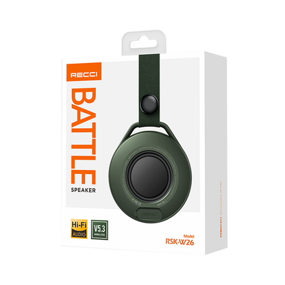 Recci RSK-W26 Battle Serisi Hi-Fi Askılı Wireless Bluetooth 5.3 Speaker Hoparlör 600mAh Koyu Yeşil