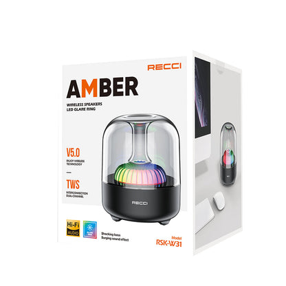 Recci RSK-W31 Amber Serisi FM/TF/AUX Hi-Fi RGB Işıklı Wireless Bluetooth 5.0 Speaker Hoparlör 5W 500mAh Siyah