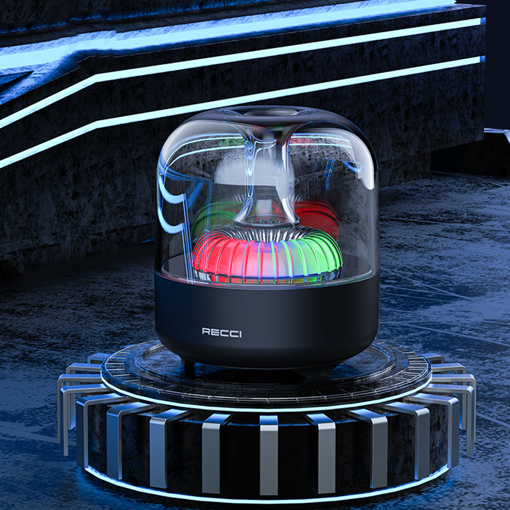 Recci RSK-W31 Amber Serisi FM/TF/AUX Hi-Fi RGB Işıklı Wireless Bluetooth 5.0 Speaker Hoparlör 5W 500mAh Siyah
