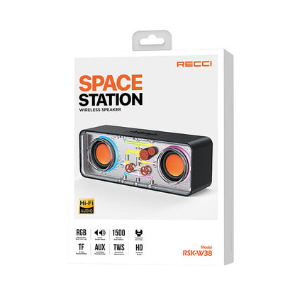 Recci RSK-W38 Space Station Serisi RGB Led Işıklı Bluetooth Hoparlör FM Radio Özellikli Siyah