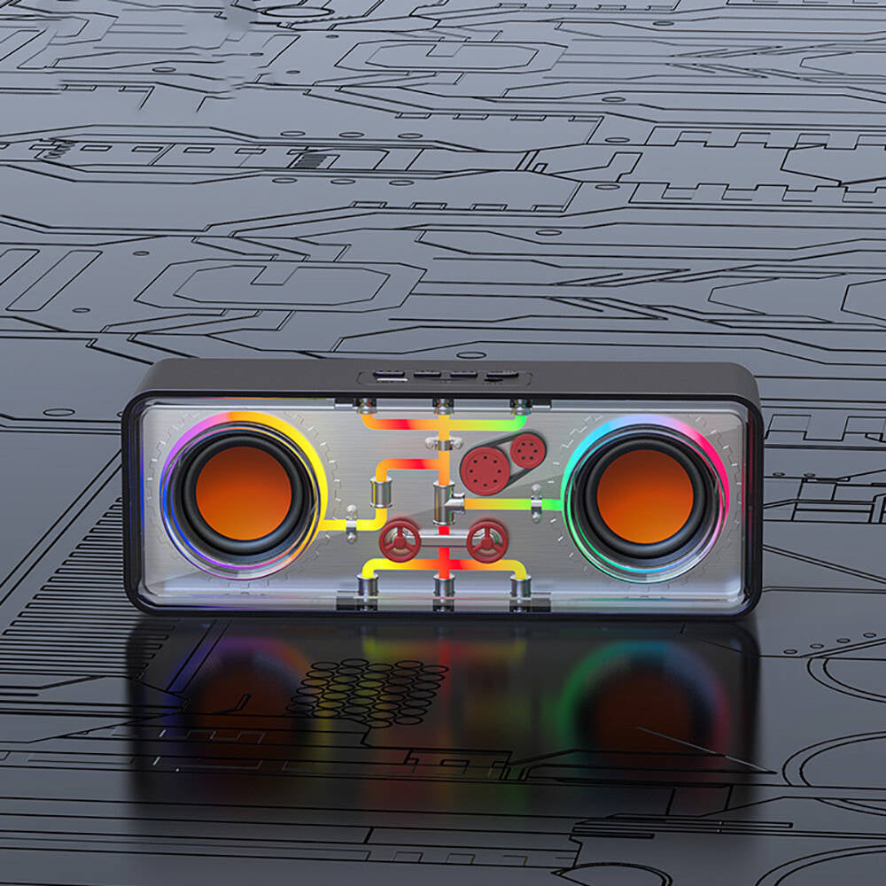 Recci RSK-W38 Space Station Serisi RGB Led Işıklı Bluetooth Hoparlör FM Radio Özellikli Siyah