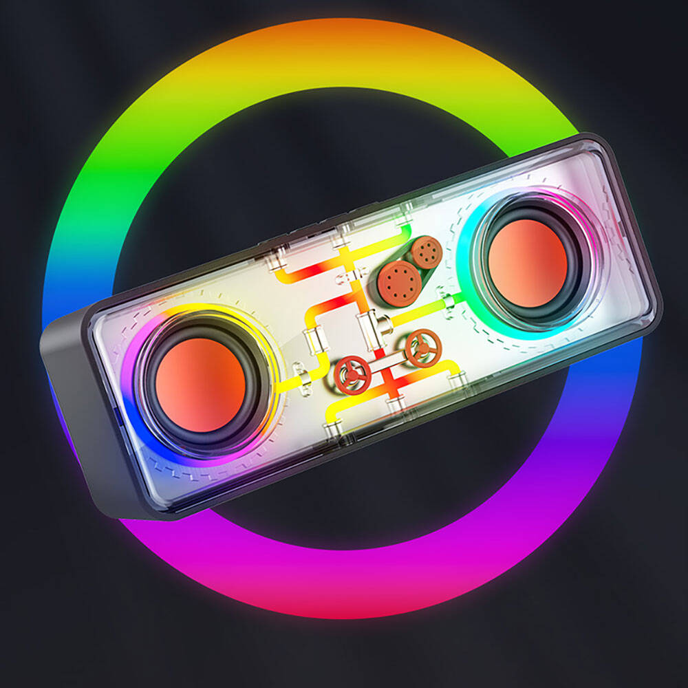 Recci RSK-W38 Space Station Serisi RGB Led Işıklı Bluetooth Hoparlör FM Radio Özellikli Siyah