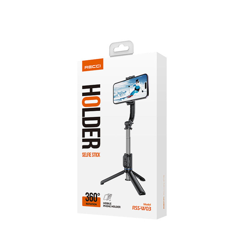 Recci RSS-W03 Bluetooth 5.0 Uzaktan Kumandalı Çok Fonksiyonlu Selfie Çubuğu Siyah
