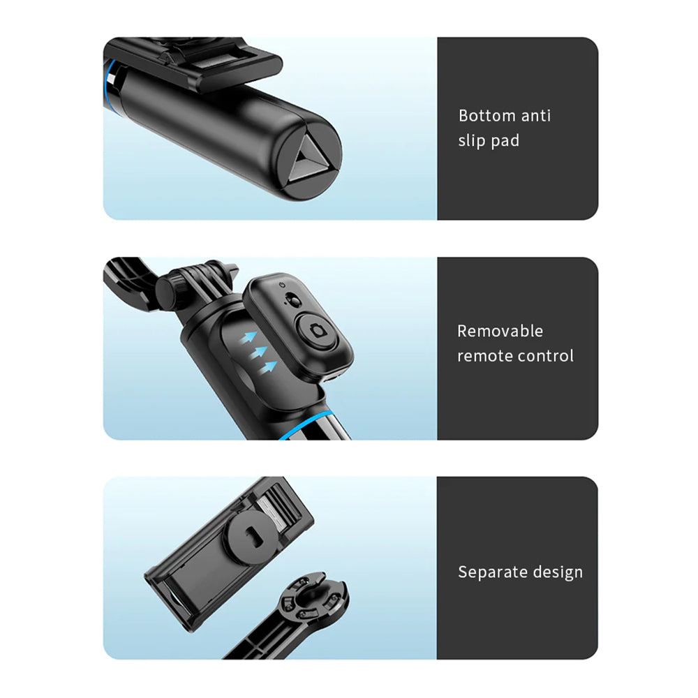 Recci RSS-W03 Bluetooth 5.0 Uzaktan Kumandalı Çok Fonksiyonlu Selfie Çubuğu Siyah