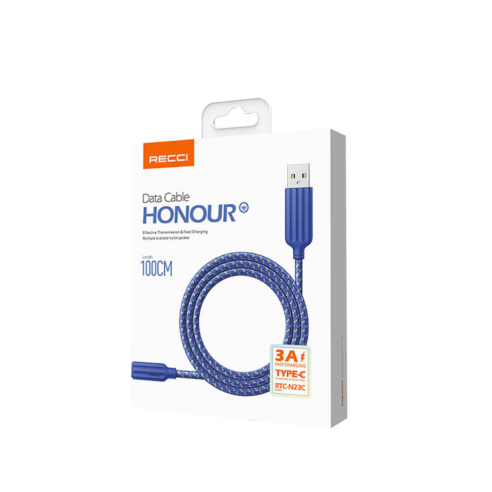 Recci RTC-N23C 3A Hızlı Şarj Özellikli Type-C to USB-A Kablo 1M Gri