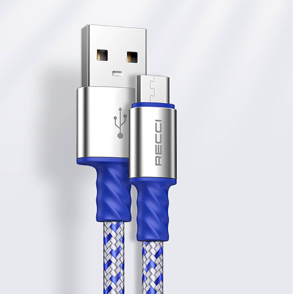 Recci RTC-N33M Instant Serisi USB-A to Micro 2.4A Hızlı Şarj Özellikli Şarj ve Data Kablosu 2M Gümüş