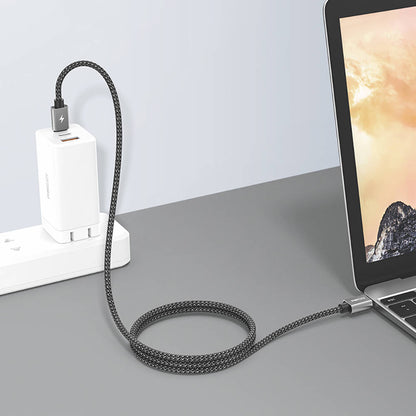 Recci RTC-P08CC Type-C to Type-C PD 100W 5A Hızlı Şarj Naylon Örgü Tasarım Şarj ve Data Kablosu 1.5M Siyah