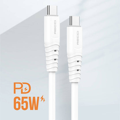 Recci RTC-P09CC Silicone Serisi 65W Hızlı Şarj Özellikli Type-C To Type-C PD Kablo 1.5M Beyaz