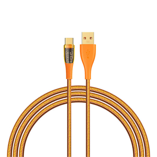 Recci RTC-P19C Amber Serisi USB-A to Type-C 6A Şeffaf Tasarım Şarj ve Data Kablosu 1.5M Turuncu
