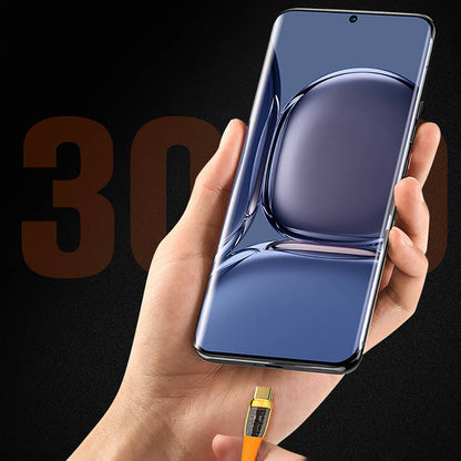 Recci RTC-P19C Amber Serisi USB-A to Type-C 6A Şeffaf Tasarım Şarj ve Data Kablosu 1.5M Turuncu