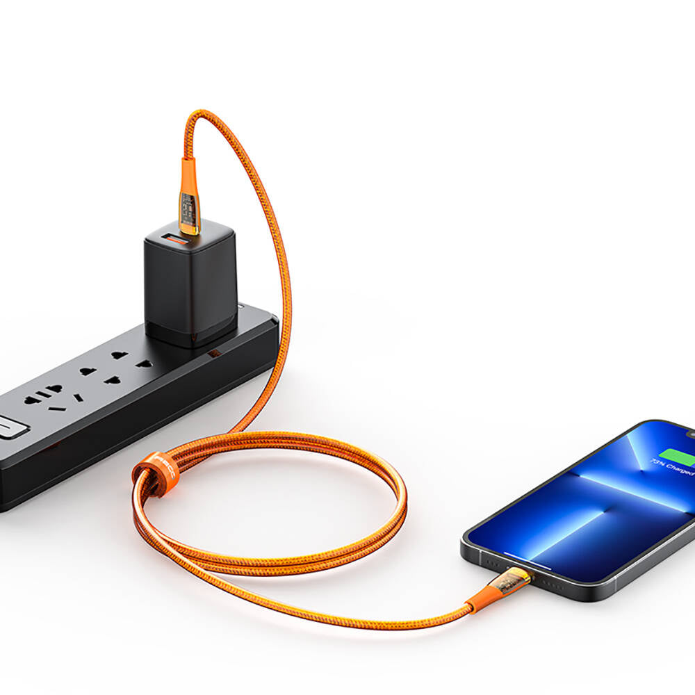 Recci RTC-P19CC Amber Serisi Type-C to Type-C PD 100W Şeffaf Tasarım Şarj ve Data Kablosu 1.5M Turuncu