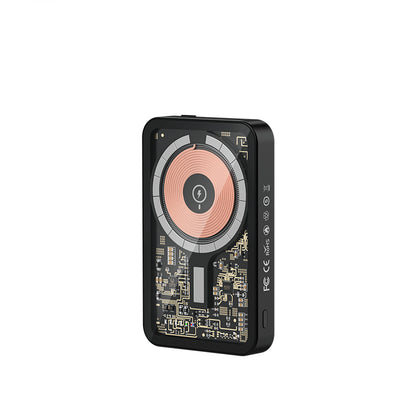 Recci W07 Şeffaf Tasarım Standlı 15W M-safe Şarj Özellikli 20W PD Hızlı Şarj Powerbank 5000mAh Siyah