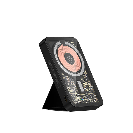 Recci W07 Şeffaf Tasarım Standlı 15W M-safe Şarj Özellikli 20W PD Hızlı Şarj Powerbank 5000mAh Siyah