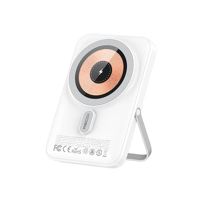 Recci W08 Metal Standlı 15W M-safe Şarj Özellikli 20W PD Hızlı Şarj Powerbank 10000mAh Beyaz
