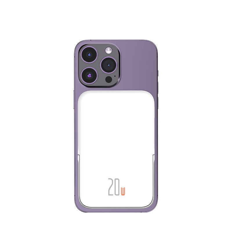 Recci W08 Metal Standlı 15W M-safe Şarj Özellikli 20W PD Hızlı Şarj Powerbank 10000mAh Beyaz