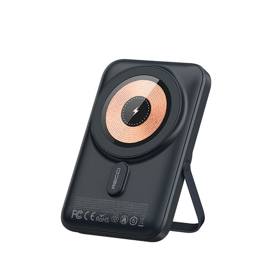 Recci W08 Metal Standlı 15W M-safe Şarj Özellikli 20W PD Hızlı Şarj Powerbank 10000mAh Siyah