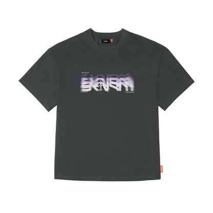 Skinarma Glitch Kısa Kollu Oversize Unisex Bisiklet Yaka Gri Tişört