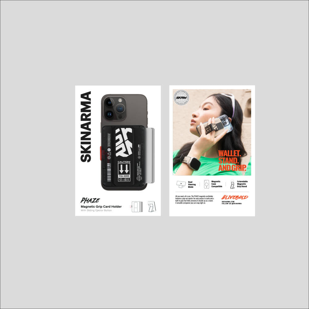 SkinArma Phaze Buton Tasarımlı 2 Hazneli Magnetik Standlı Kartlık Siyah