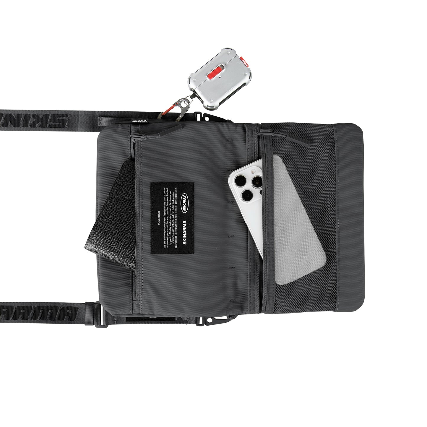 Skinarma Satchel Juno Desenli Naylon Scout Bilek Askı Kayışlı Aksesuar Çantası Turuncu