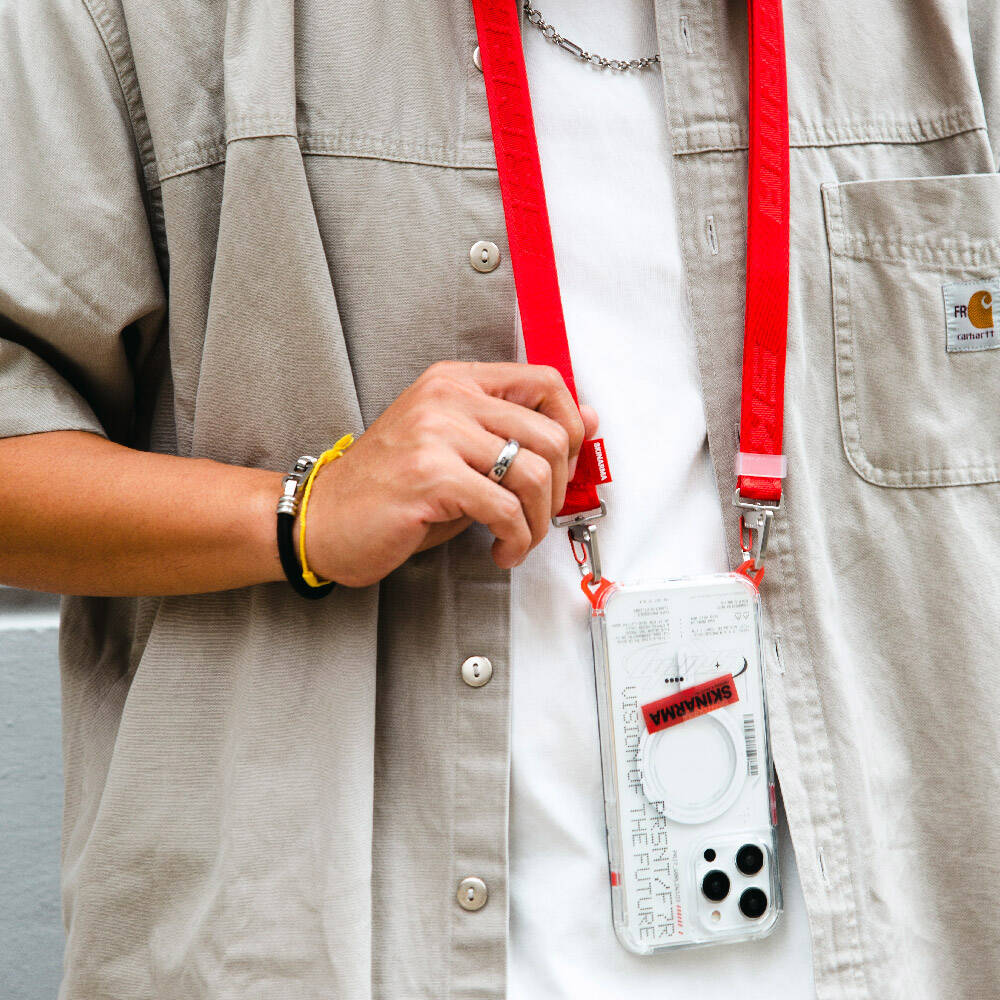 SkinArma Scout Serisi Logolu Telefon Boyun Askı Kayışı Kırmızı