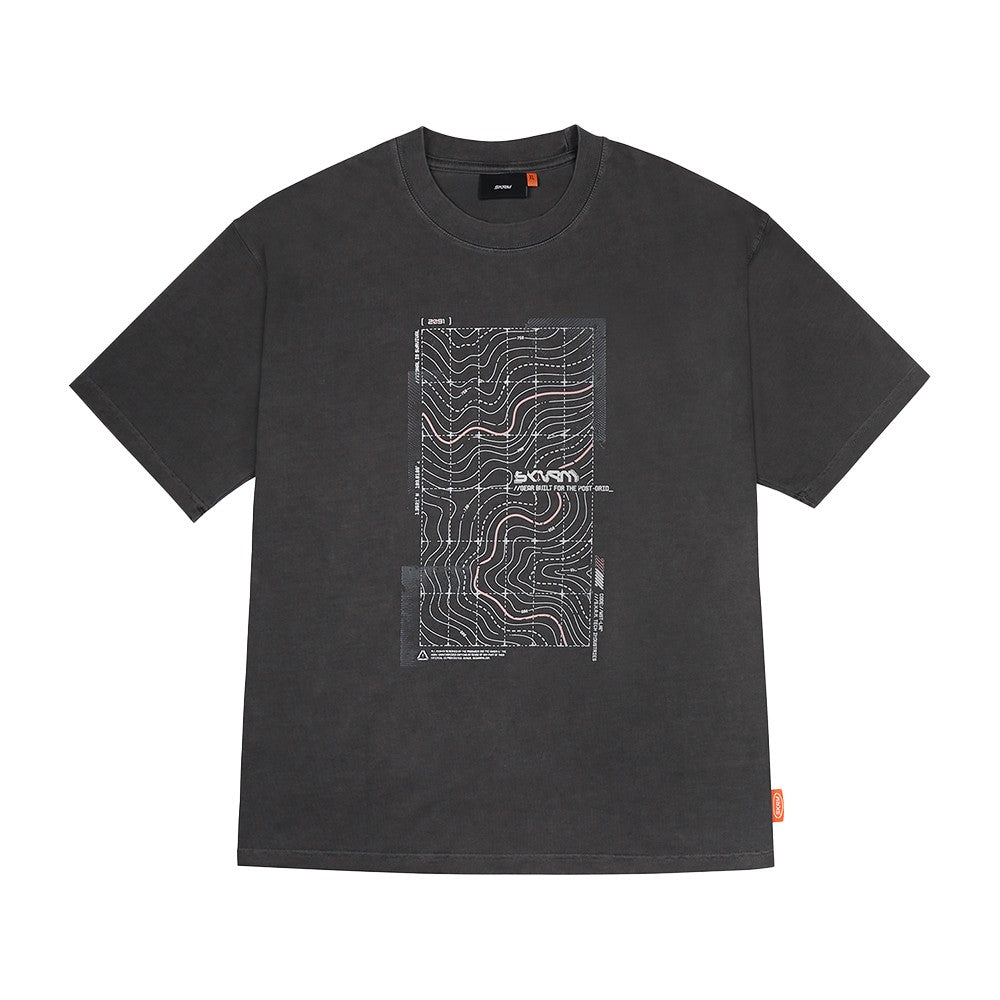 Skinarma Sonar Kısa Kollu Oversize Unisex Bisiklet Yaka Gri Tişört