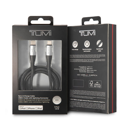 TUMI Hızlı Şarj Özellikli Naylon Örgü Tasarım Lightning To Type-C PD Kablo 1.5M MFI Lisanslı Siyah