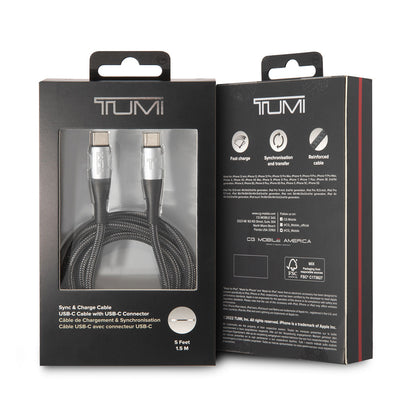 TUMI Hızlı Şarj Özellikli Naylon Örgü Tasarım Type-C To Type-C PD Kablo 1.5M Siyah