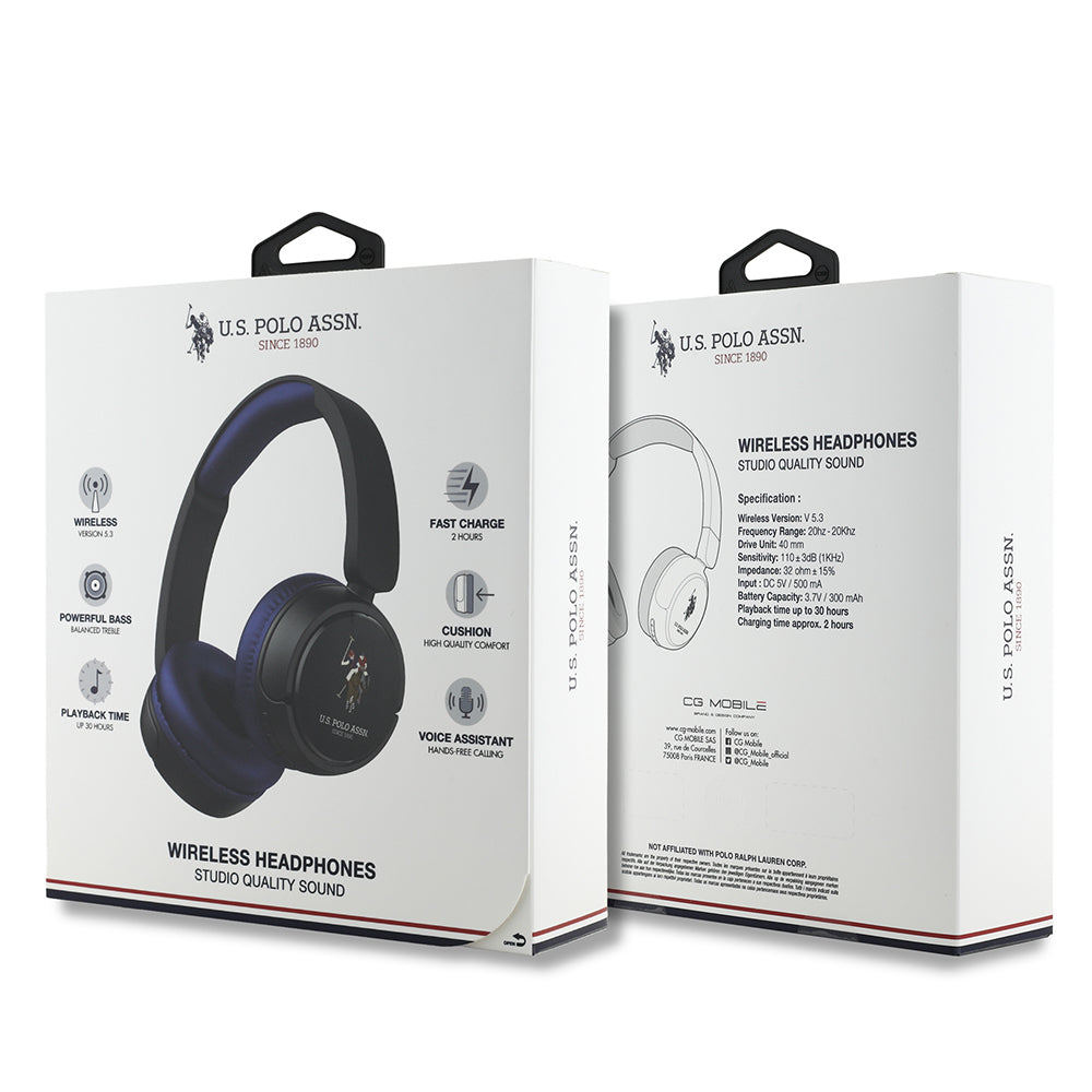 U.S Polo Assn. Orjinal Lisanslı Katlanabilir Ayarlanabilir Baskı Logolu Kulak Üstü Bluetooth Kulaklık v5.3 Beyaz