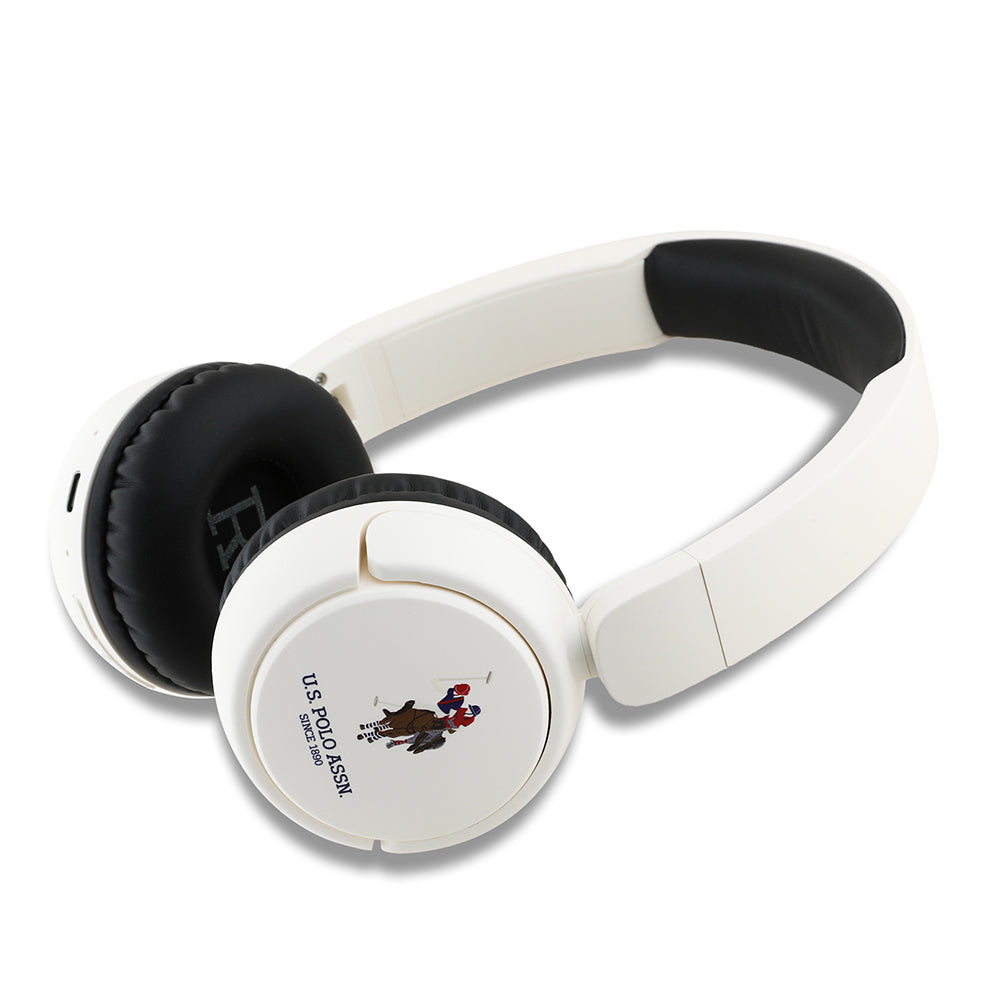 U.S Polo Assn. Orjinal Lisanslı Katlanabilir Ayarlanabilir Baskı Logolu Kulak Üstü Bluetooth Kulaklık v5.3 Beyaz