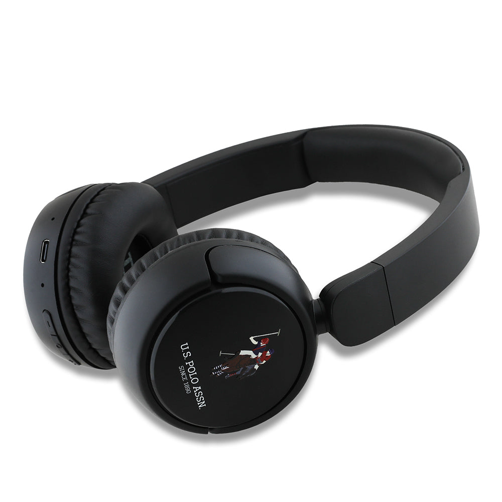U.S Polo Assn. Orjinal Lisanslı Katlanabilir Ayarlanabilir Baskı Logolu Kulak Üstü Bluetooth Kulaklık v5.3 Siyah