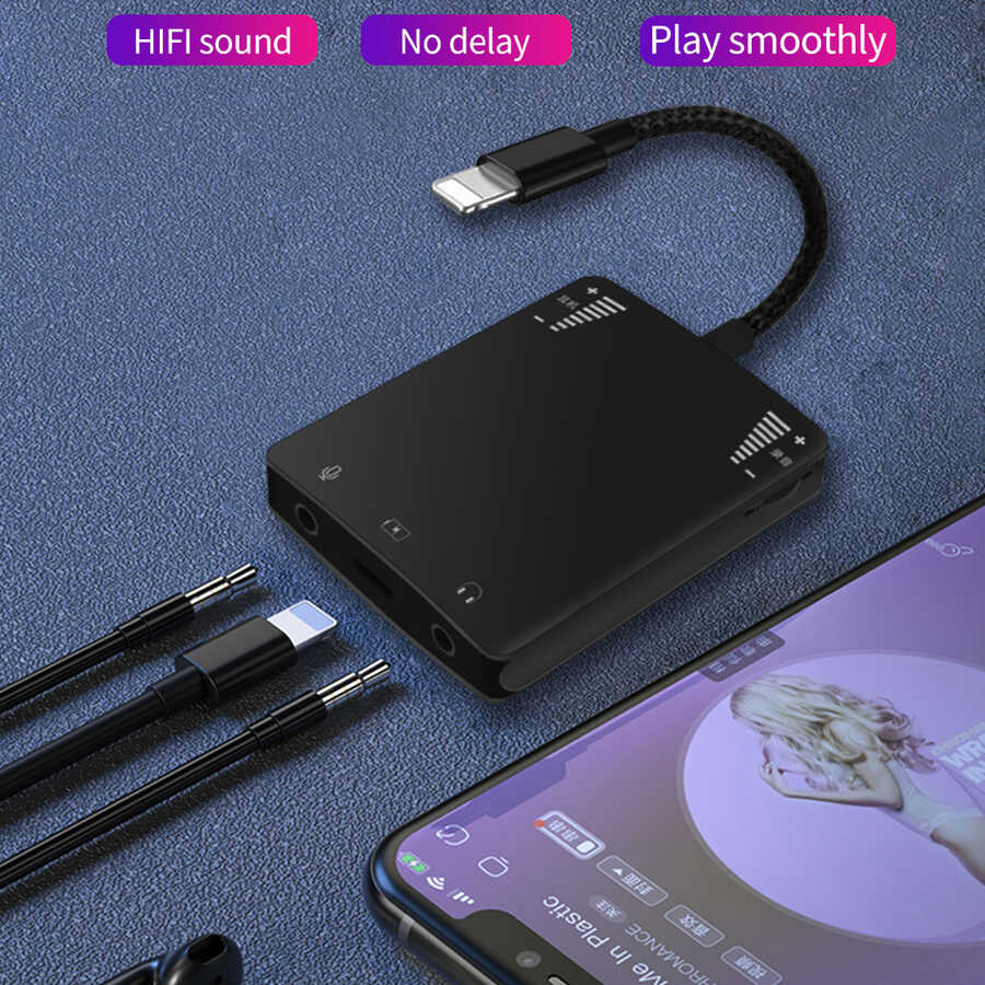 Wiwu 3 in 1 Live Broadcast Lightning Ses Adaptörü Siyah