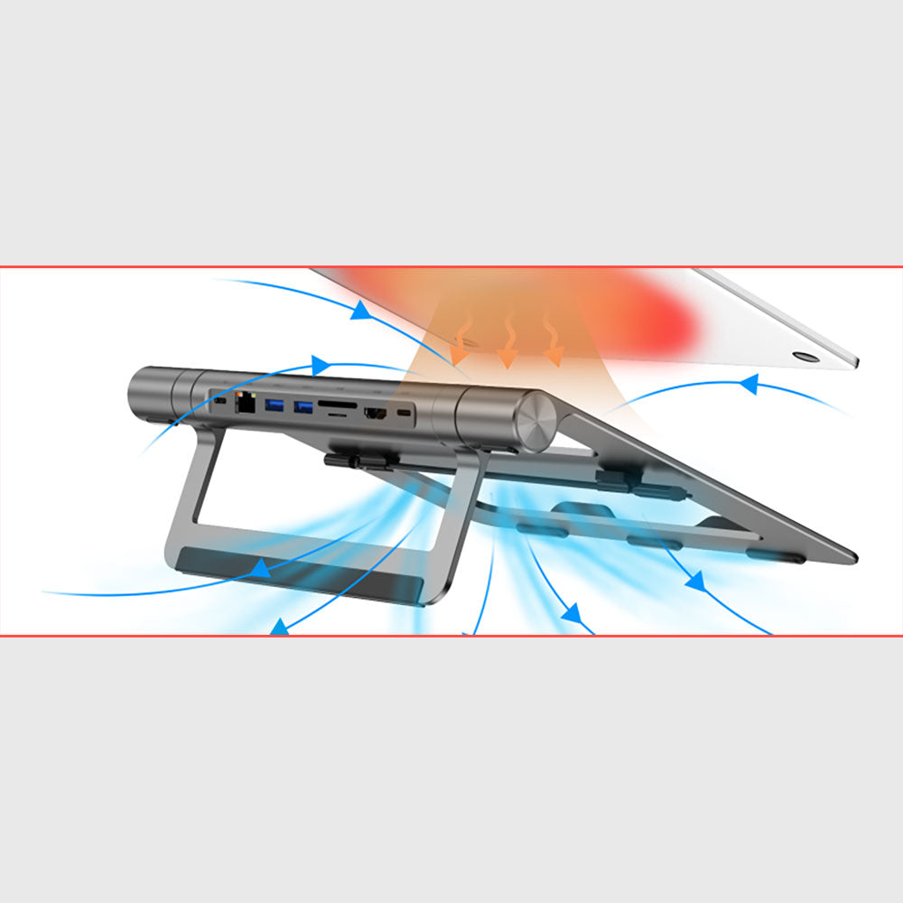 Wiwu A821CH 8in1 Hub Bağlantı İstasyonlu Notebook Laptop Standı PD3.0/USB3.0/RJ45 (1000Mbps)/SD/TF/HDMI (4K@30Hz) Gri