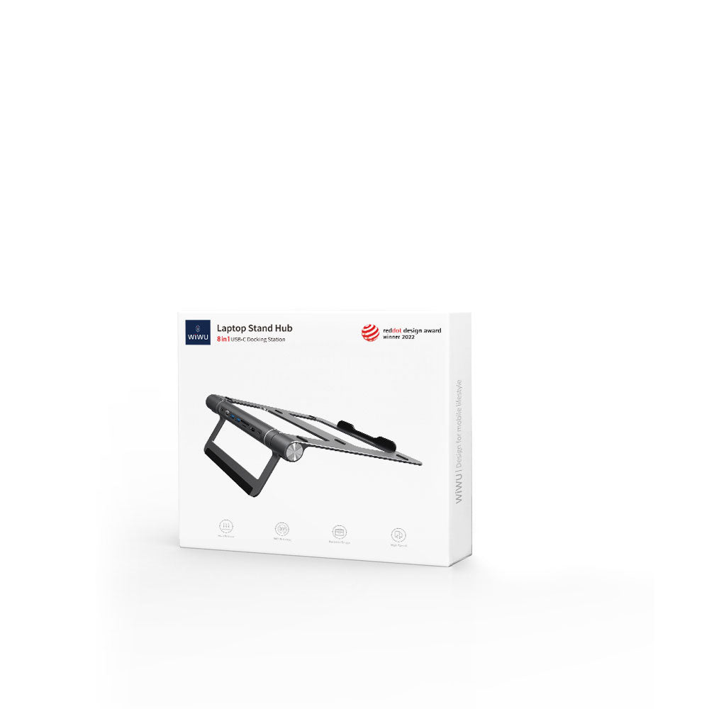 Wiwu A821CH 8in1 Hub Bağlantı İstasyonlu Notebook Laptop Standı PD3.0/USB3.0/RJ45 (1000Mbps)/SD/TF/HDMI (4K@30Hz) Gri