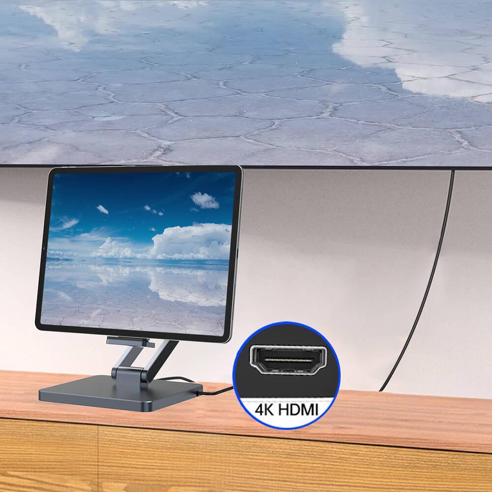 Wiwu AH801 8in1 HDMI (4K@60Hz) Girişli Type-C Hub Bağlantı İstasyonlu Ayarlanabilir Tablet Standı Gri