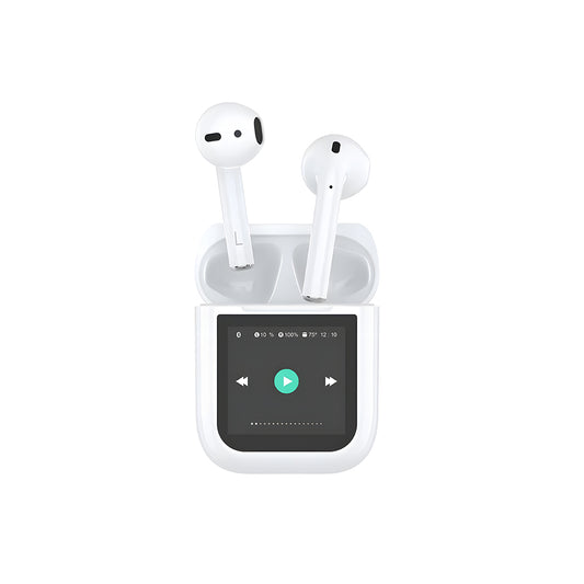Wiwu Airbuds T24 Dokunmatik LCD Ekranlı TWS Bluetooth Kulaklık v5.4 Beyaz