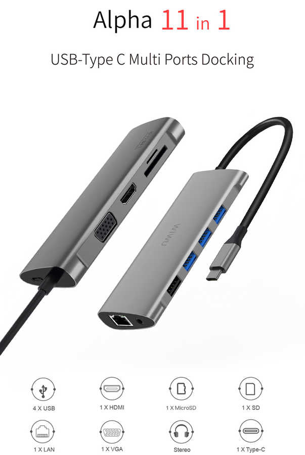 Wiwu Alpha 11 in 1 Type-C Hub Gümüş